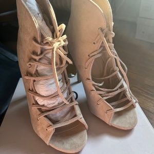 Tan Suede Lace Up Booties - size 7